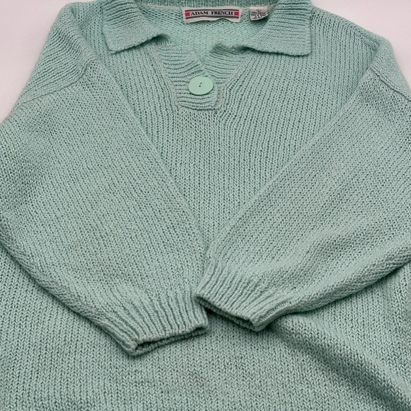 Adam French Mint Green Knit Polo Collar Sweater Top Women's Size Large Acrylic - Picture 4 of 12